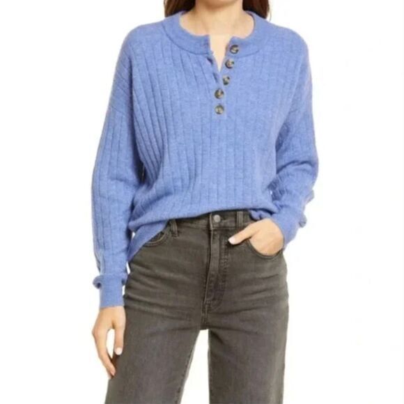 NEW Madewell Donegal dowden Henley Sweater in‎ Coziest Yarn, blue, 2X - Picture 3 of 16